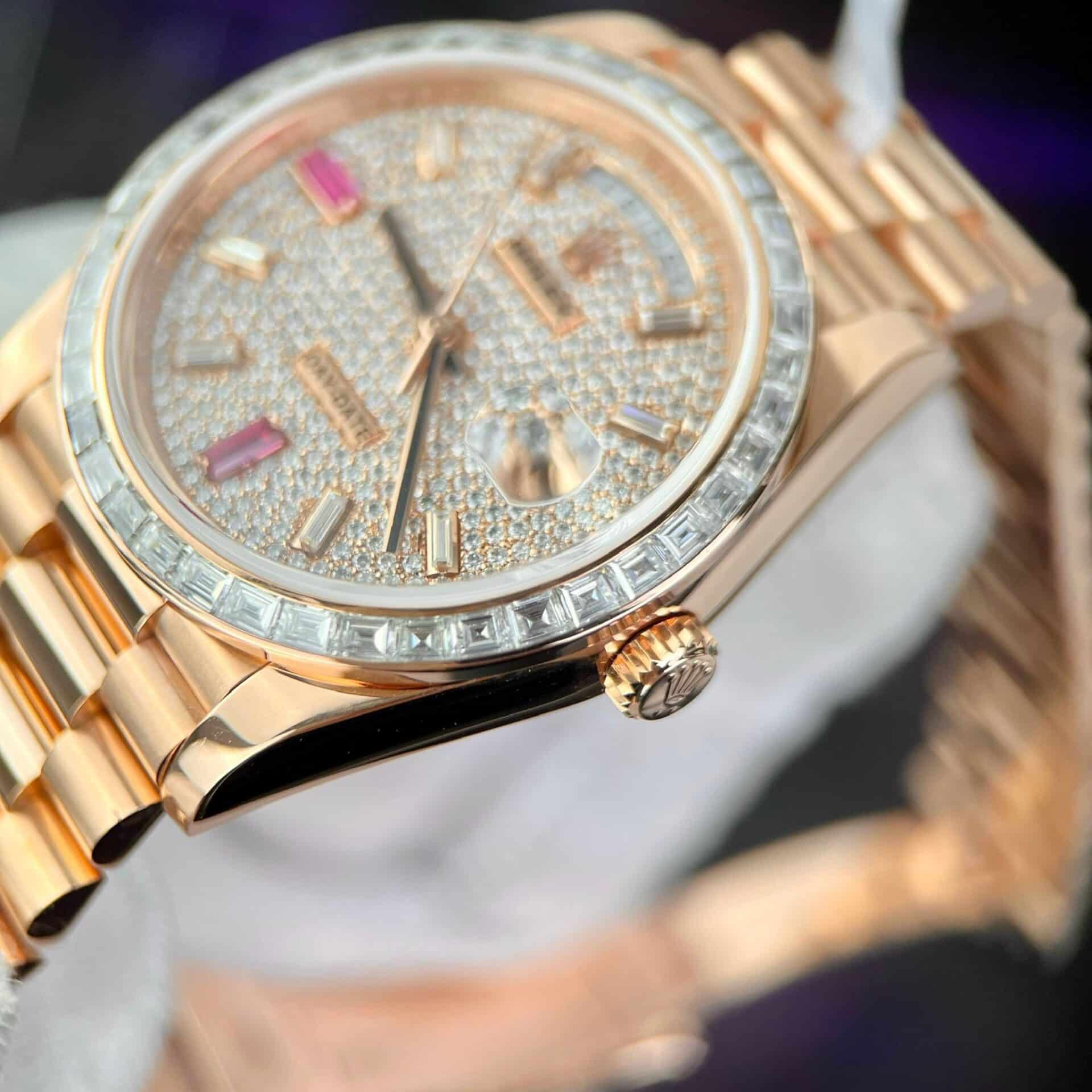 Rolex Day-Date 228345RBR 18K Gold Wrapped Customized Baguette Moissanite 40mm - Image 8