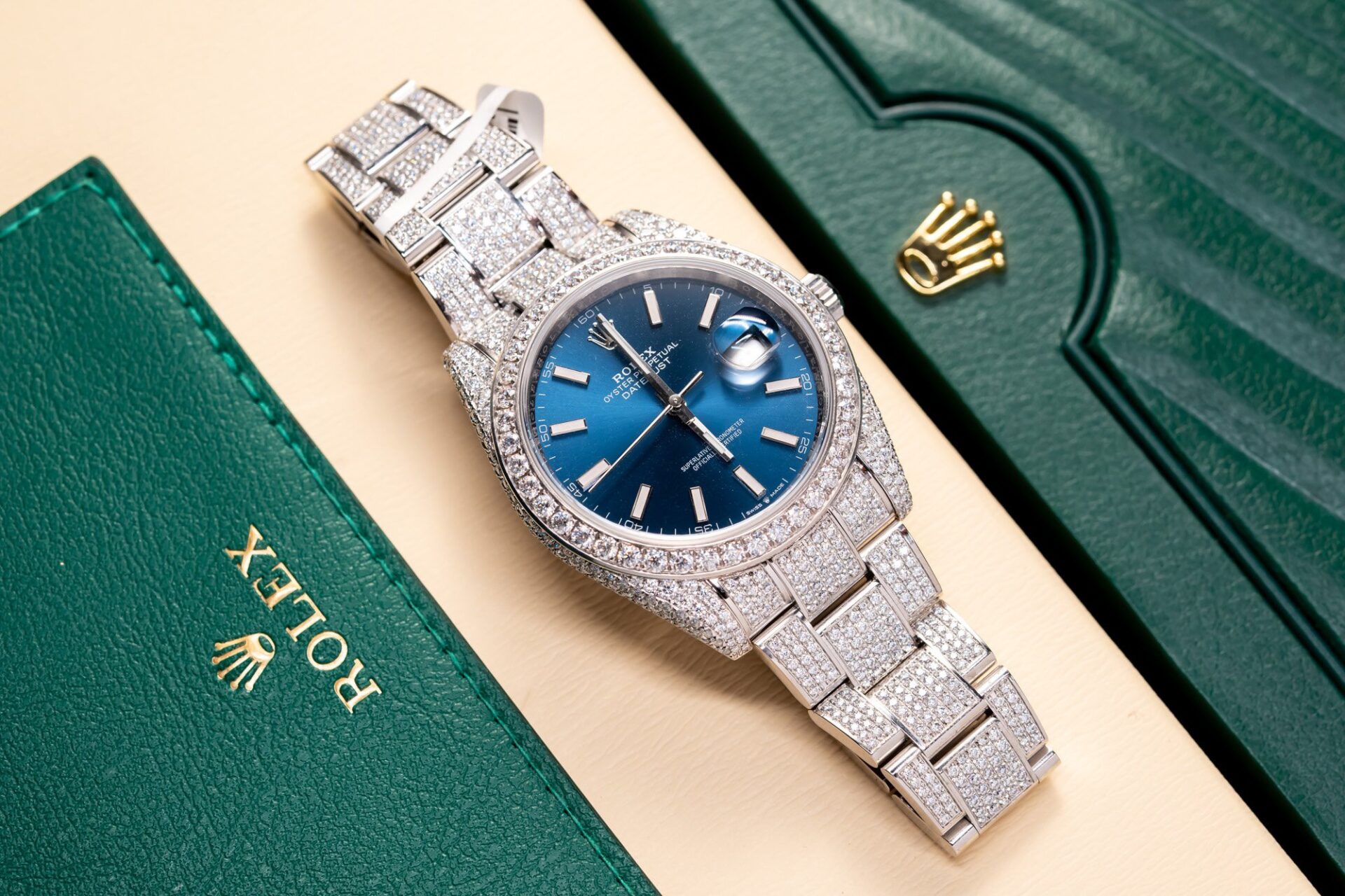 Rolex Datejust 41 Blue Dial Iced Out Moissanite Top Quality Replica 41mm - Image 3