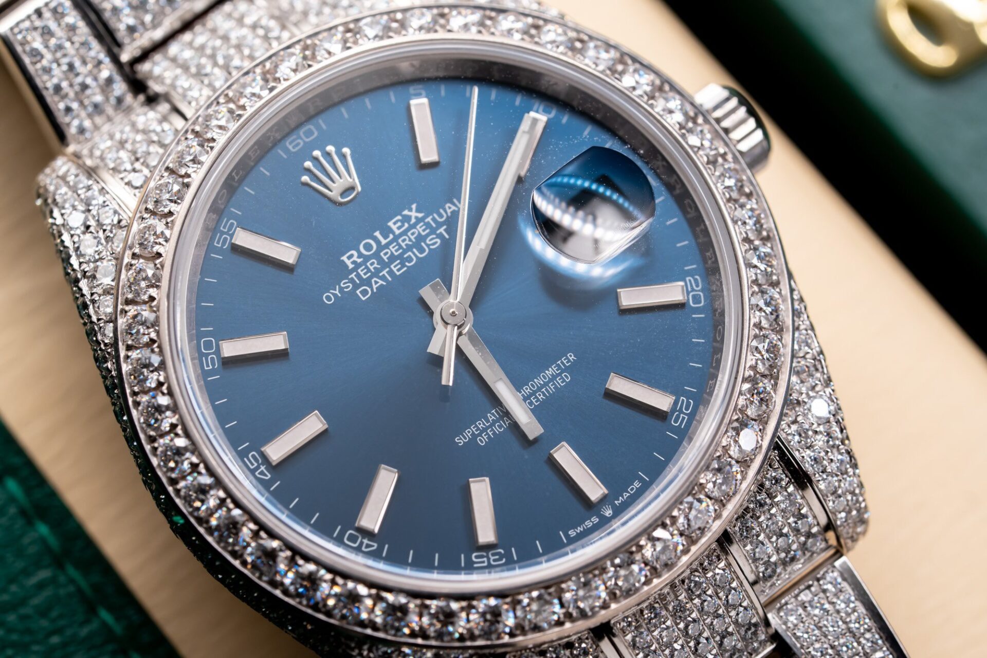 Rolex Datejust 41 Blue Dial Iced Out Moissanite Top Quality Replica 41mm - Image 5