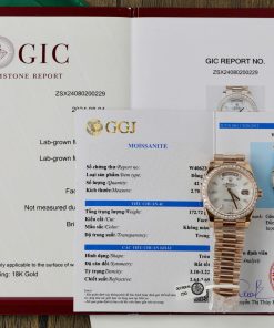 Rolex Day-Date 228345RBR-0026 MOP Baguette Dial 18K Rose Gold Wrapped Moissanite Bezel GMF V3 Best Replica 40mm