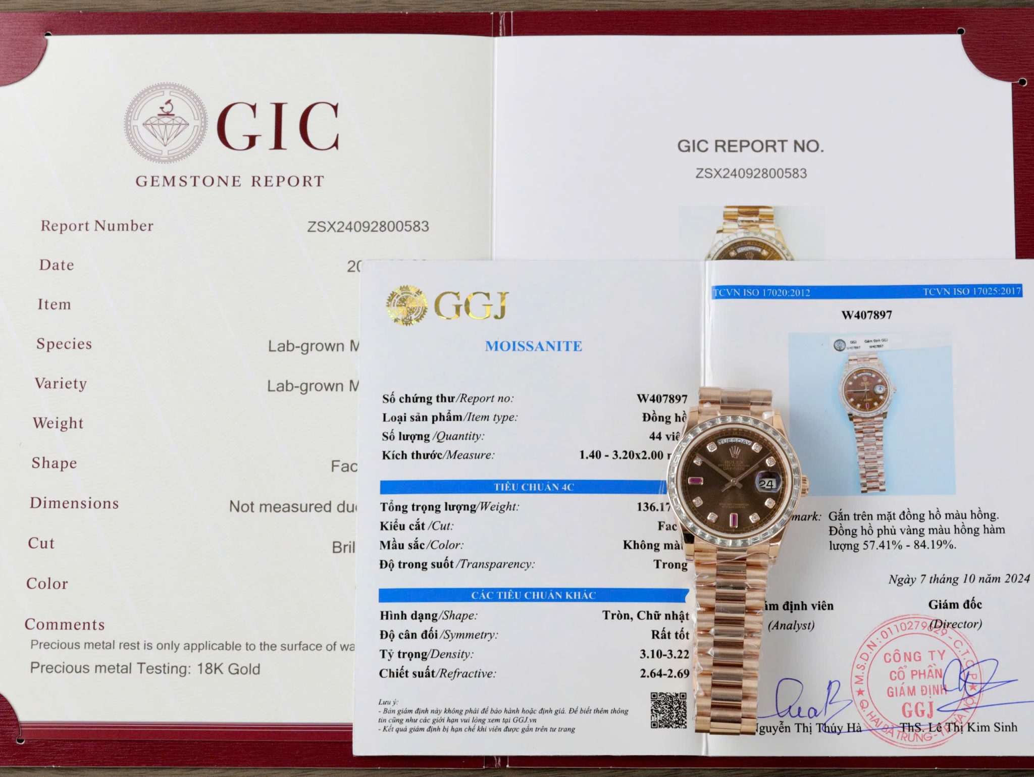 Rolex Day-Date 36 Chocolate Diamond & Ruby Dial 18K Rose Gold Wrapped Baguette Moissanite Bezel Best Replica 36mm