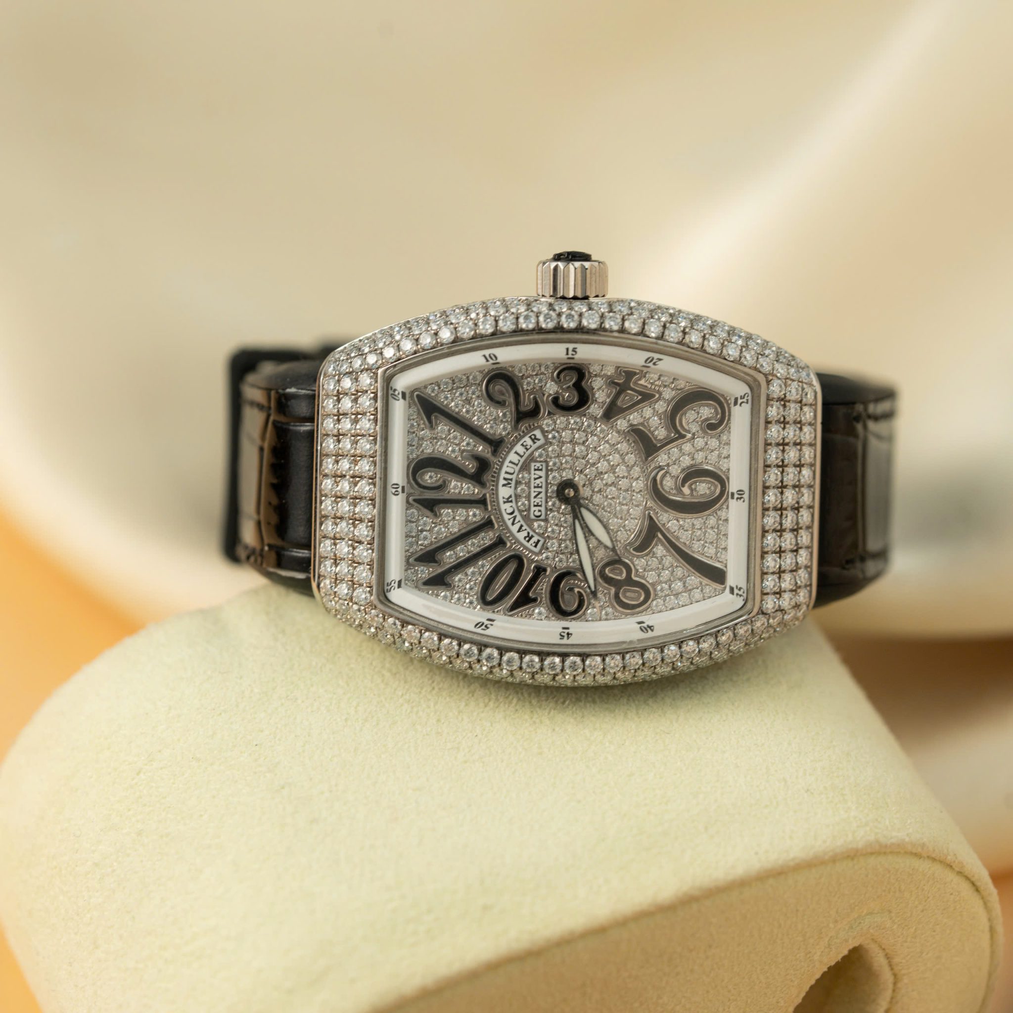 Franck Muller Vanguard V32 Black Full Moissanite Diamonds Best Replica ABF 32mm