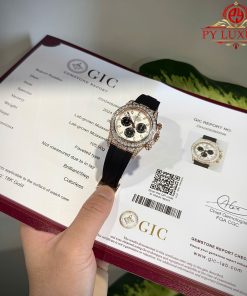 Rolex Daytona Meteorite Dial 18K Gold Plated Custom Baguette Moissanite Rubber Strap 40mm