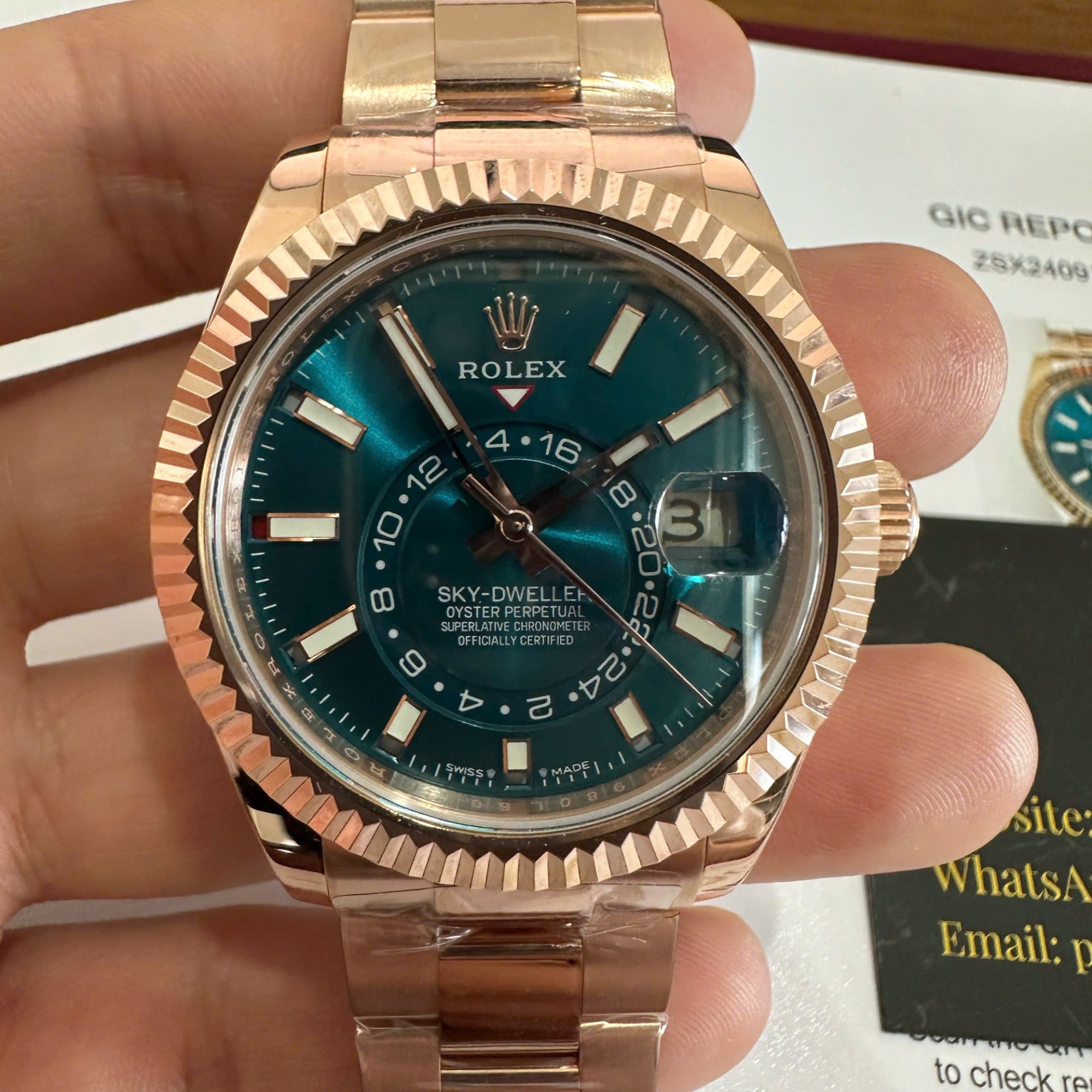 Rolex Sky-Dweller 336935 Blue-Green Index Dial 18K Gold Wrapped Oyster Bracelet Best Replica 42mm - Image 5