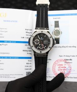 Hublot Big Bang Chronograph Steel Black Dial Custom Moissanite Bezel Replica 41mm