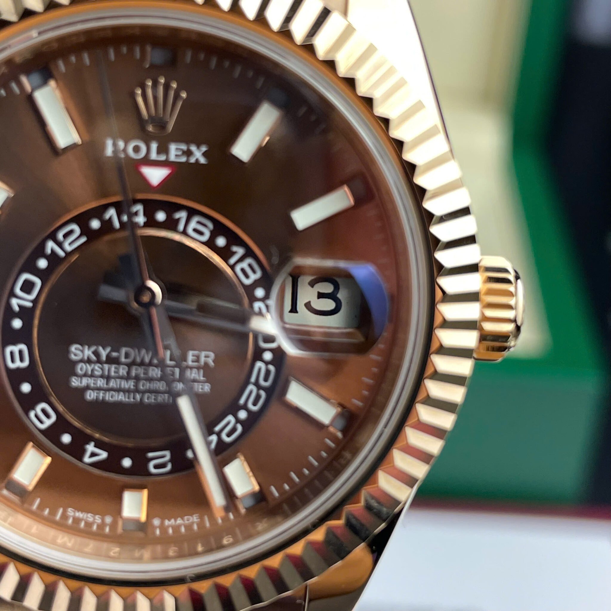 Rolex Sky-Dweller 326934 Brown Dial 18K Gold Wrapped Rubber Strap Best Replica 42mm - Image 5