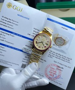 Rolex Day-Date 228398TRU 18K Yellow Gold Wrapped Custom Moissanite Dial Ruby Bezel Best Replica 40mm