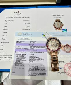 Rolex GMT-Master II 126755SARU 18K Gold Wrapped Moissanite Pavé Dial Ruby & Sapphire Bezel 40mm