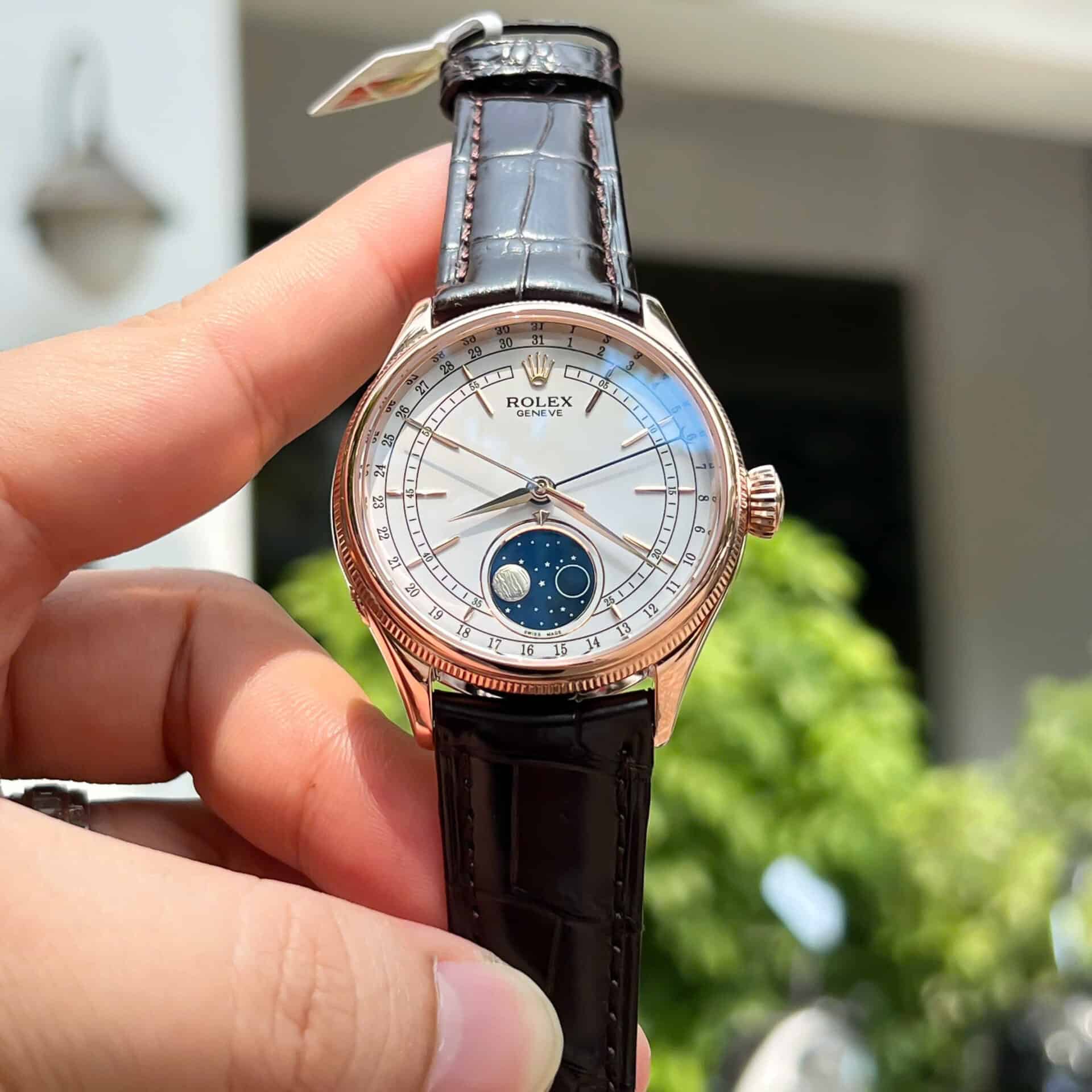 Rolex Cellini Moonphase 50535 18K Rose Gold Wrapped Leather Best Replica 39mm - Image 2