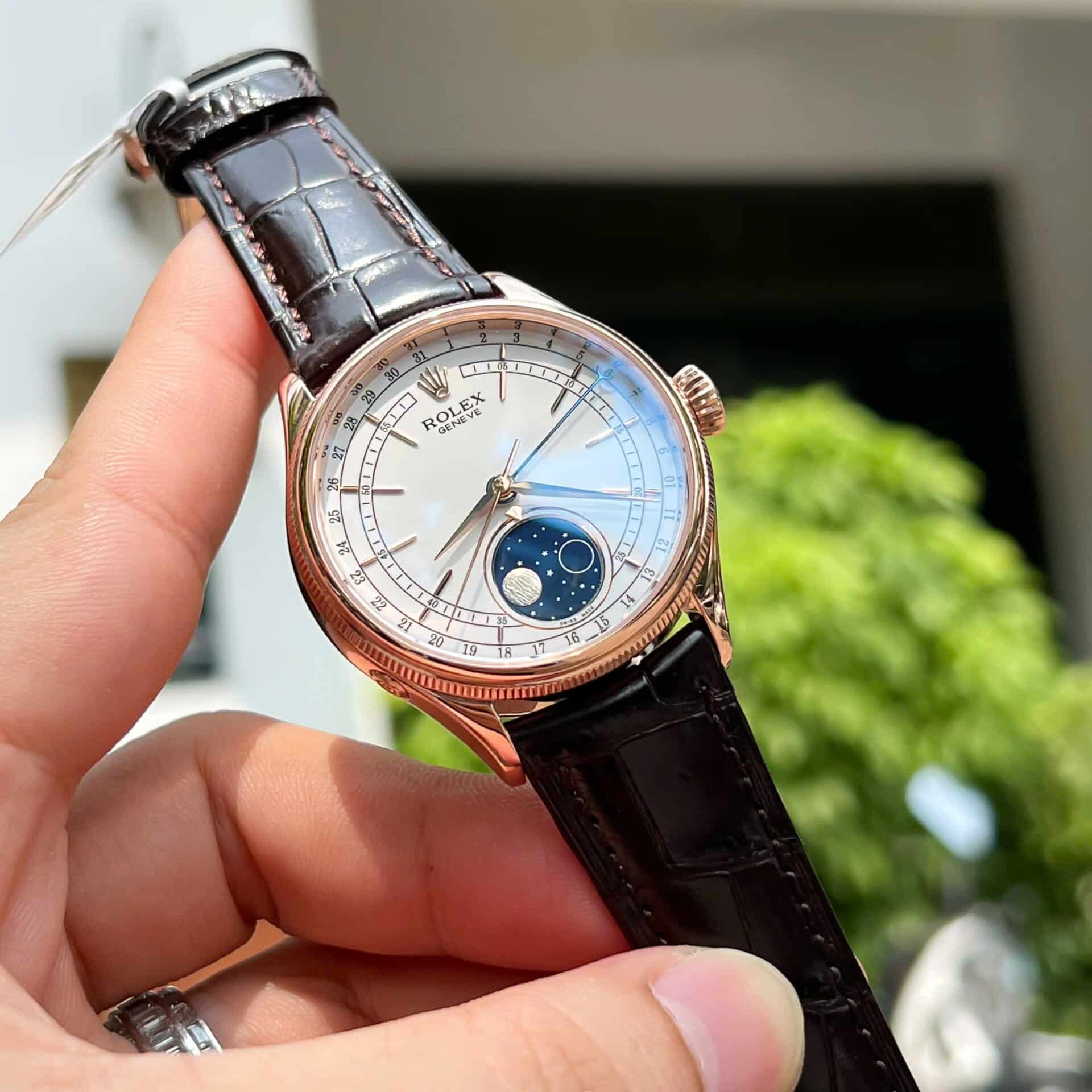 Rolex Cellini Moonphase 50535 18K Rose Gold Wrapped Leather Best Replica 39mm - Image 5