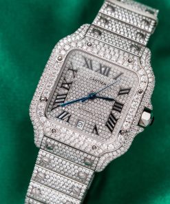 Cartier Santos Iced Out VVS1 Clarity Moissanite Large Model Best Replica 39.8mm