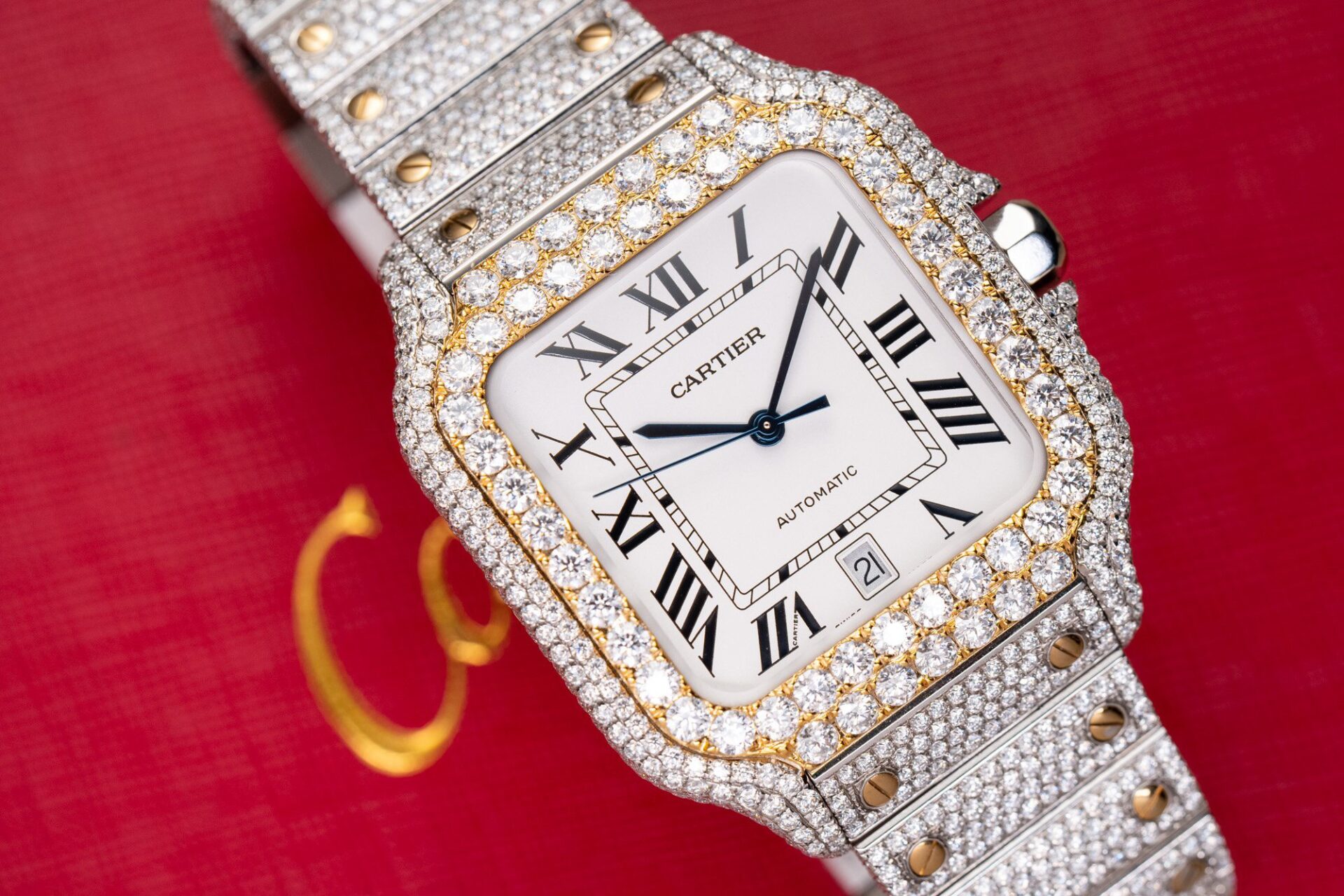 Cartier Santos White Dial Two Tone Large Model Iced Out Moissanite 39.8mm - Image 2