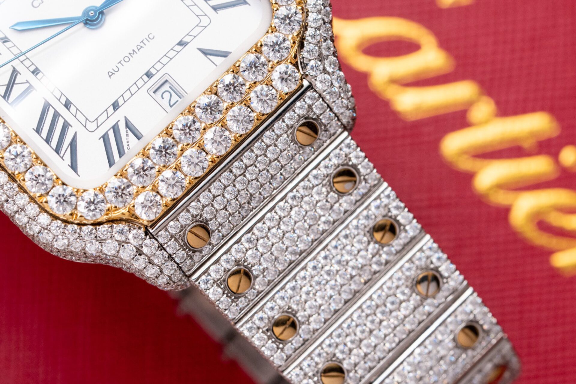 Cartier Santos White Dial Two Tone Large Model Iced Out Moissanite 39.8mm - Image 5