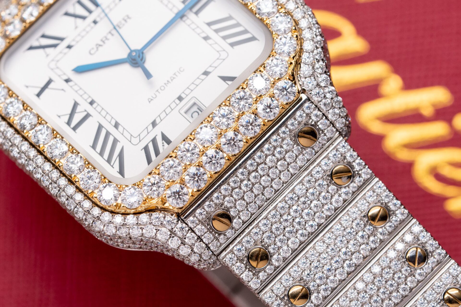 Cartier Santos White Dial Two Tone Large Model Iced Out Moissanite 39.8mm - Image 6