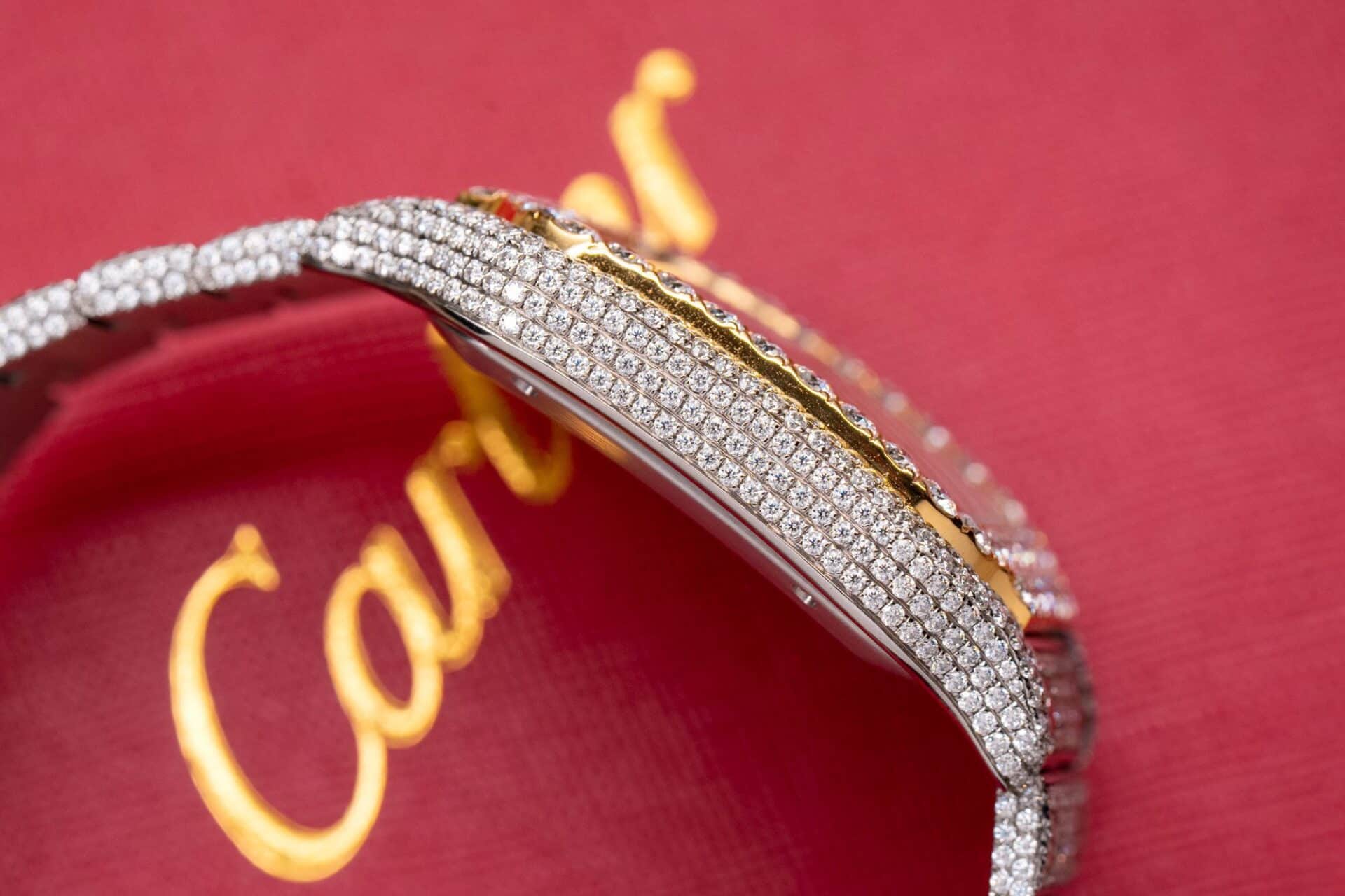 Cartier Santos White Dial Two Tone Large Model Iced Out Moissanite 39.8mm - Image 7