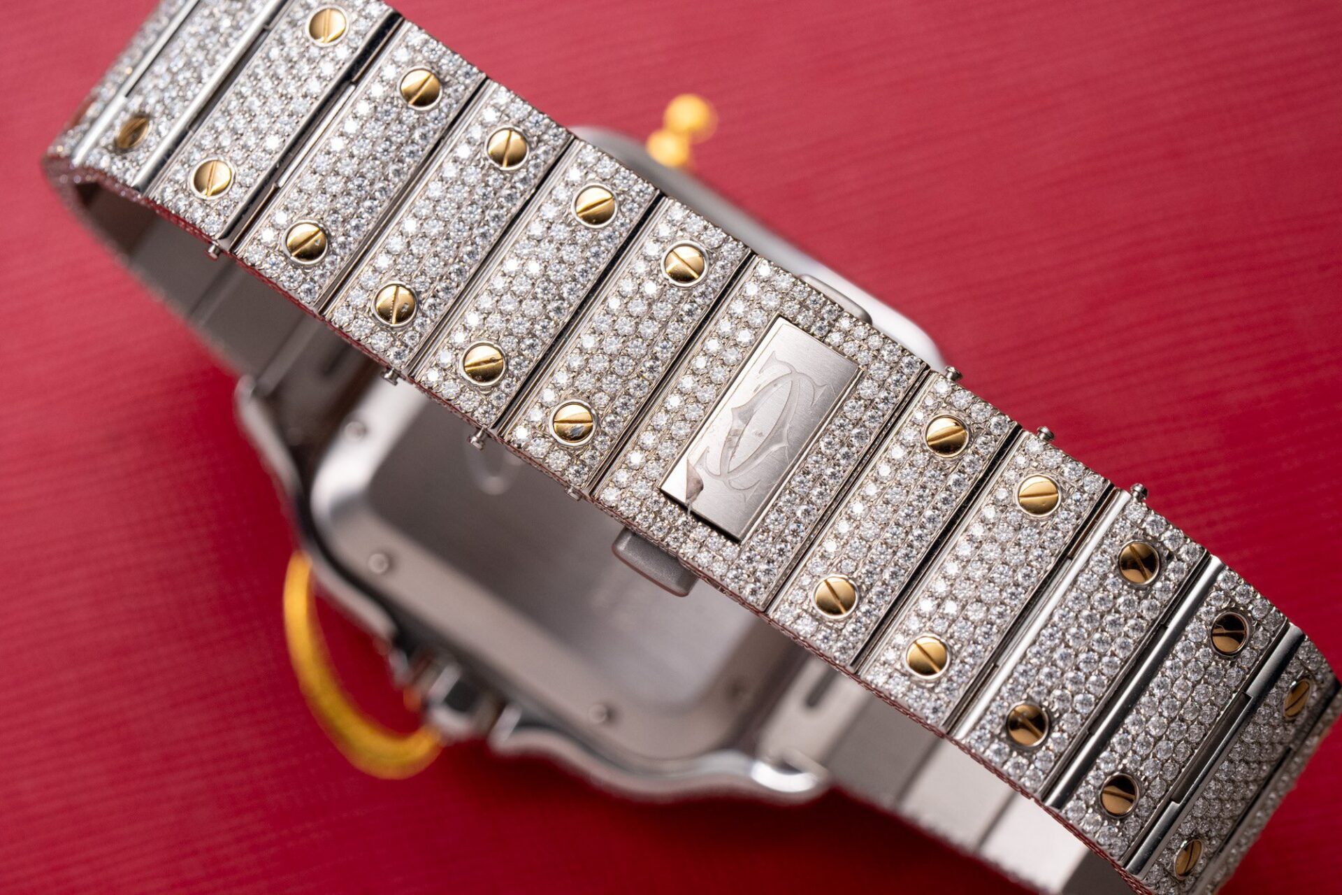 Cartier Santos White Dial Two Tone Large Model Iced Out Moissanite 39.8mm - Image 8