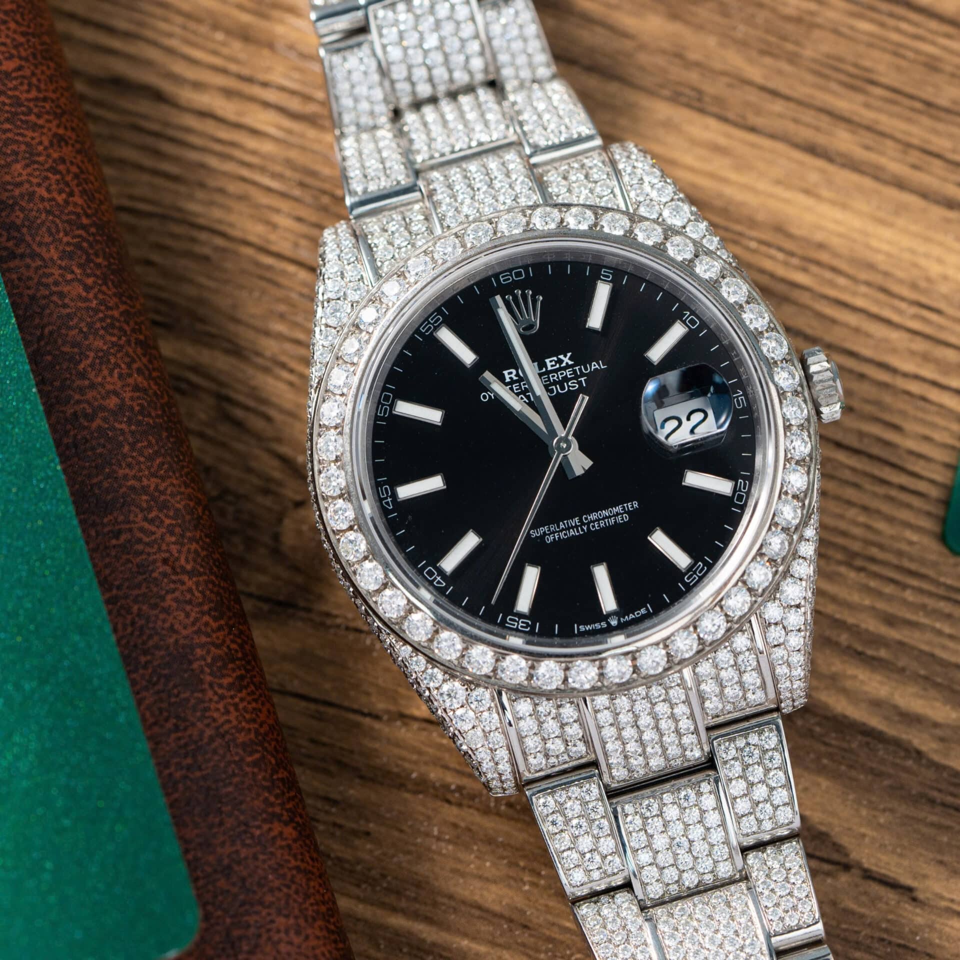 Rolex Datejust Black Luminous Dial Iced Out Moissanite Best Replica 41mm - Image 3