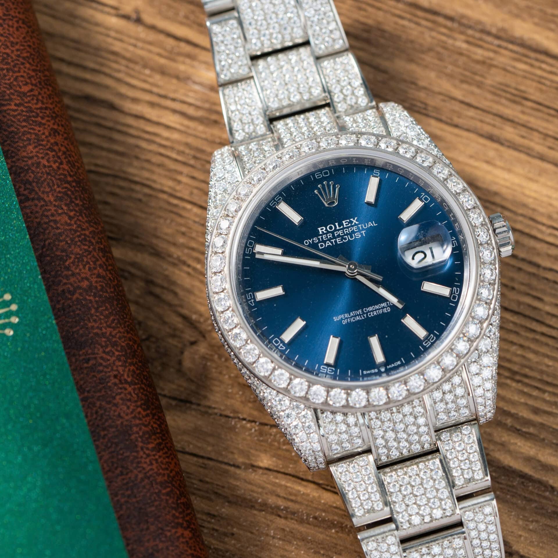 Rolex Datejust Blue Luminous Dial Iced Out Moissanite Best Replica 41mm - Image 3