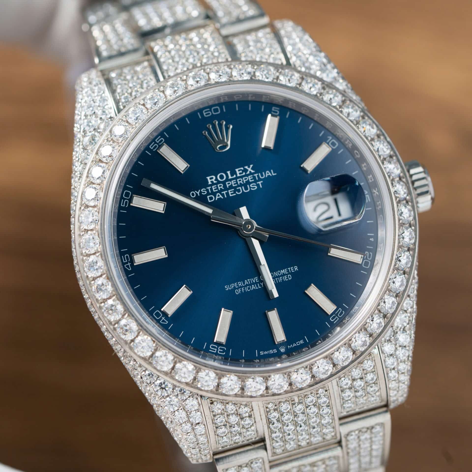 Rolex Datejust Blue Luminous Dial Iced Out Moissanite Best Replica 41mm - Image 4