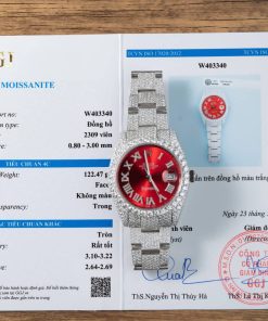 Rolex Datejust Red Roman Dial Iced Out Moissanite Best Replica 41mm