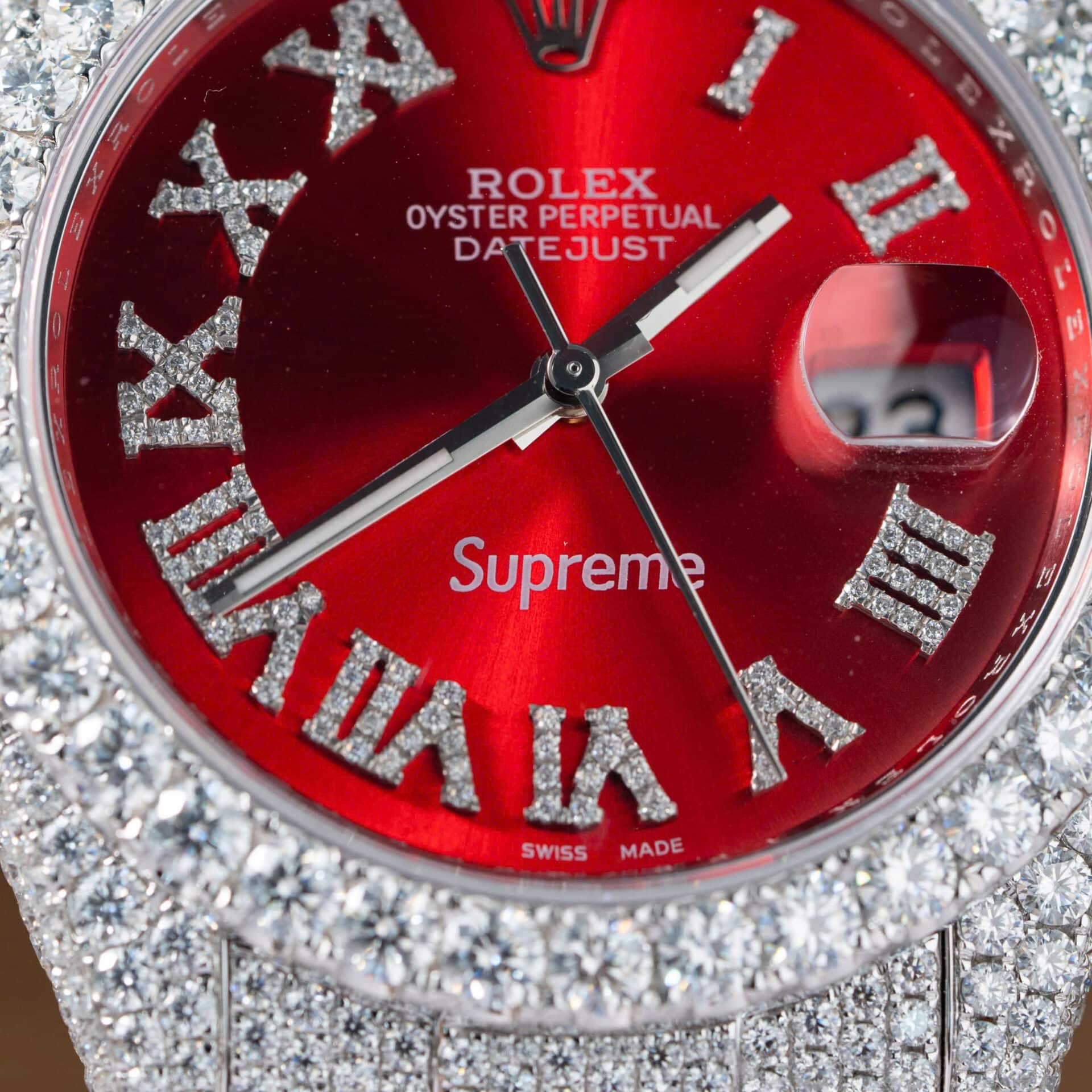 Rolex Datejust Red Roman Dial Iced Out Moissanite Best Replica 41mm - Image 6