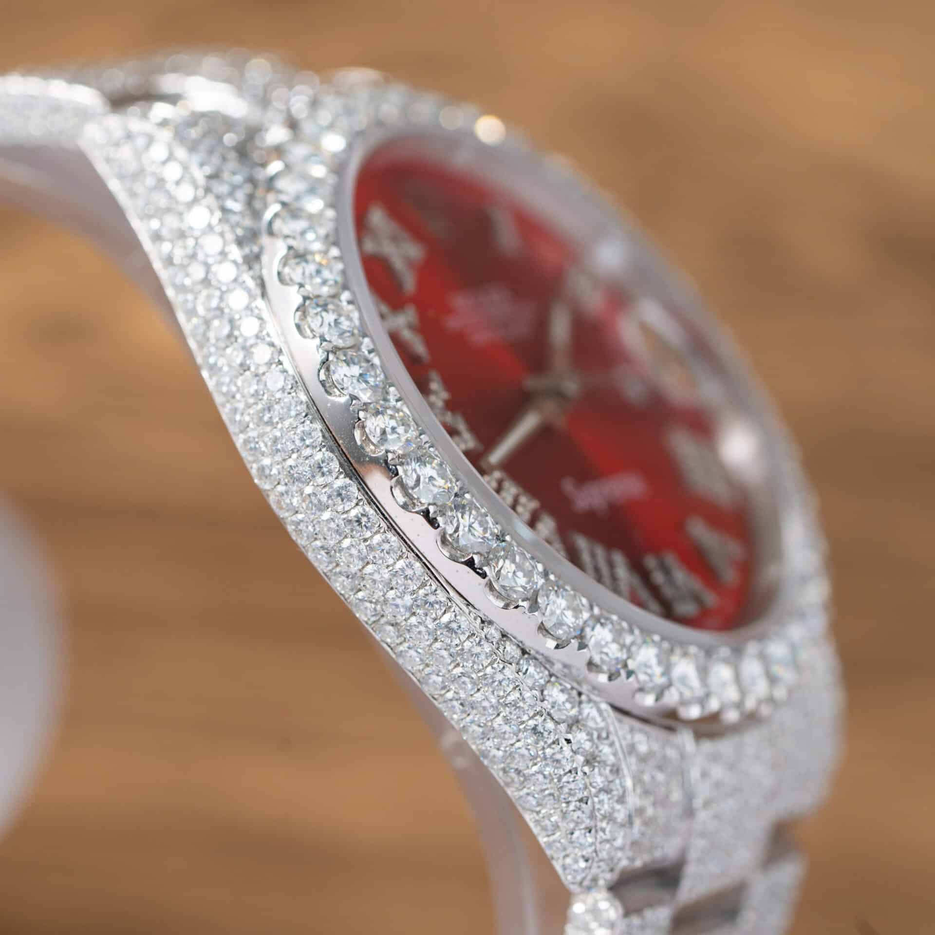 Rolex Datejust Red Roman Dial Iced Out Moissanite Best Replica 41mm - Image 8