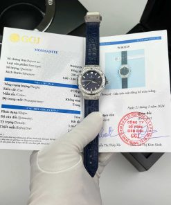 Hublot Classic Fusion Titanium Pavé Blue Dial Leather Custom Moissanite 33mm