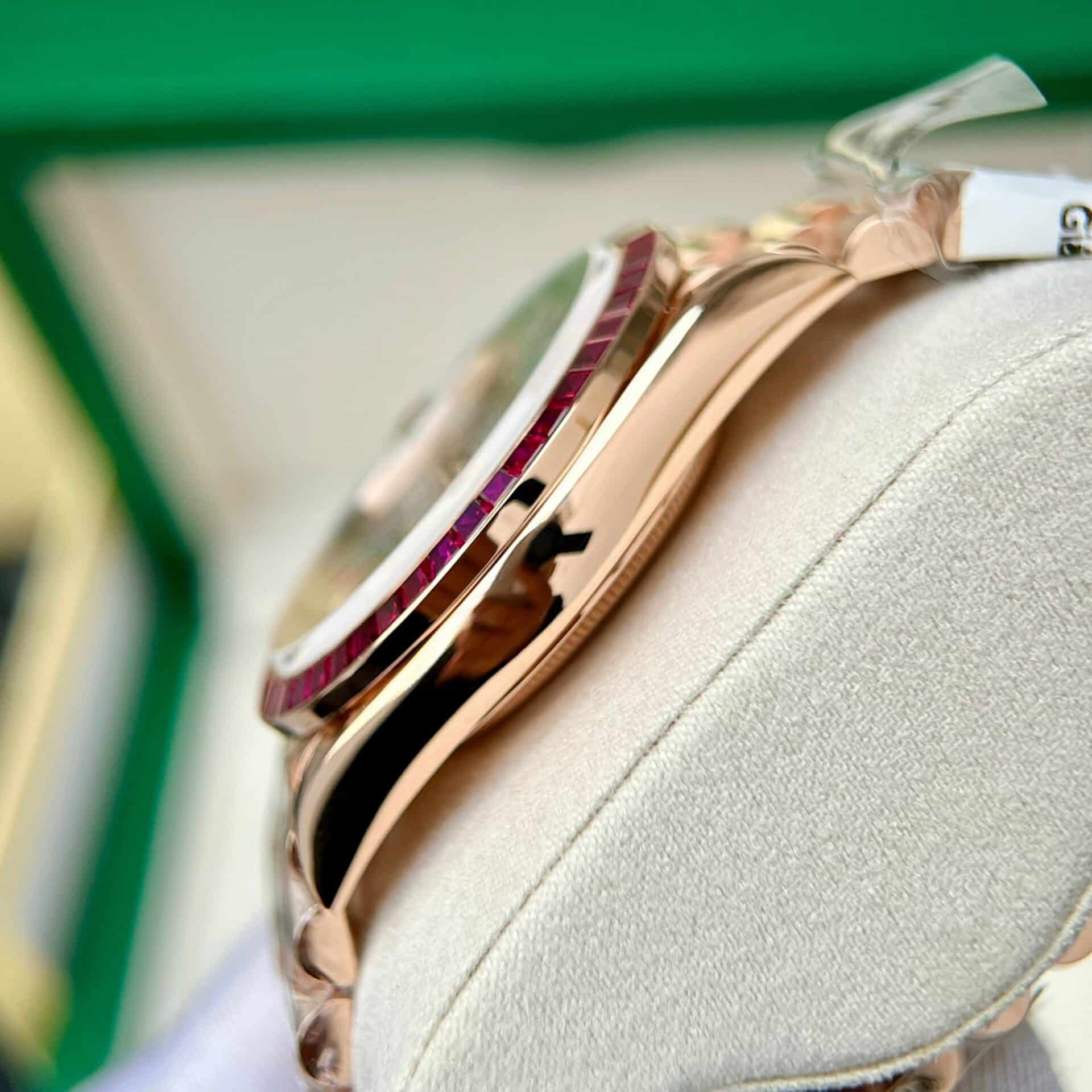 Rolex Day-Date 228398TRU 18K Gold Wrapped Custom Moissanite Dial Ruby Bezel GMF V3 Super Clone 40mm - Image 7
