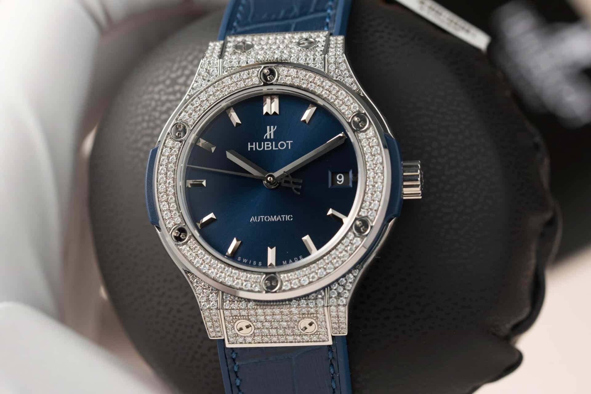 Hublot Classic Fusion Titanium Blue Dial Custom Natural Diamonds Super Clone JJF 38mm - Image 4