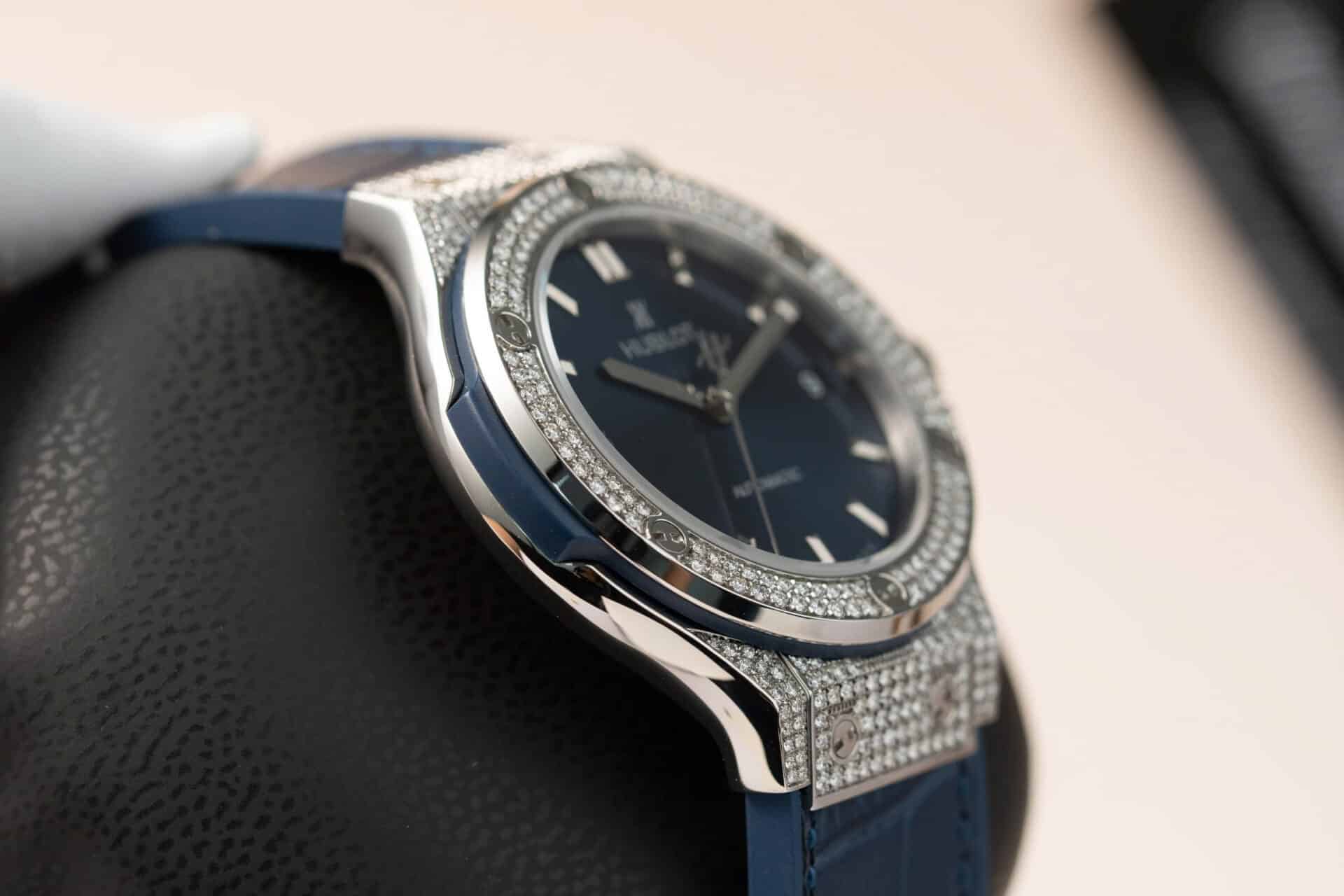 Hublot Classic Fusion Titanium Blue Dial Custom Natural Diamonds Super Clone JJF 38mm - Image 5