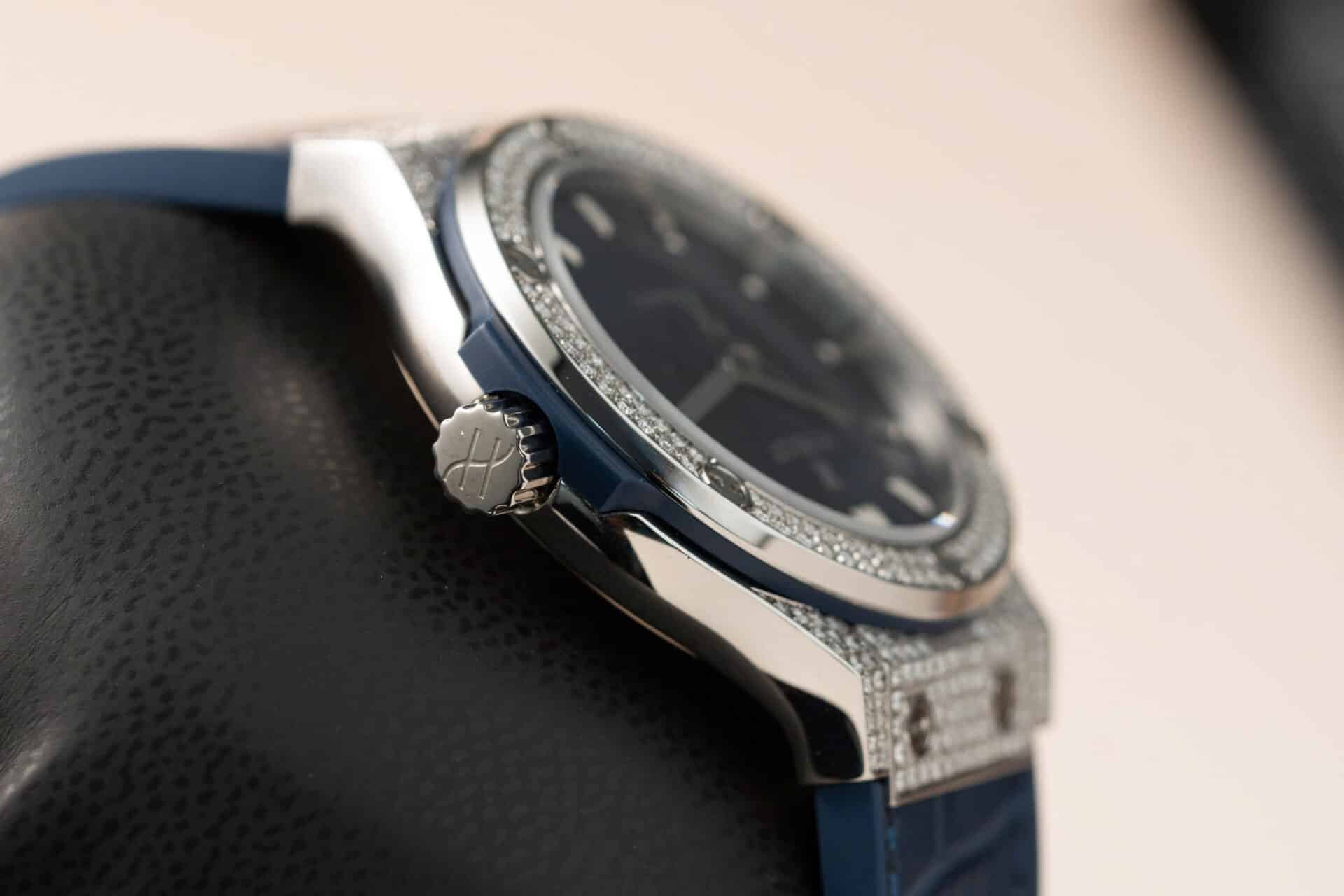 Hublot Classic Fusion Titanium Blue Dial Custom Natural Diamonds Super Clone JJF 38mm - Image 6