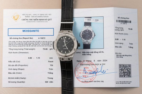 Hublot Classic Fusion Titanium Diamond Pavé Black Dial Custom Moissanite Super Clone JJF 38mm